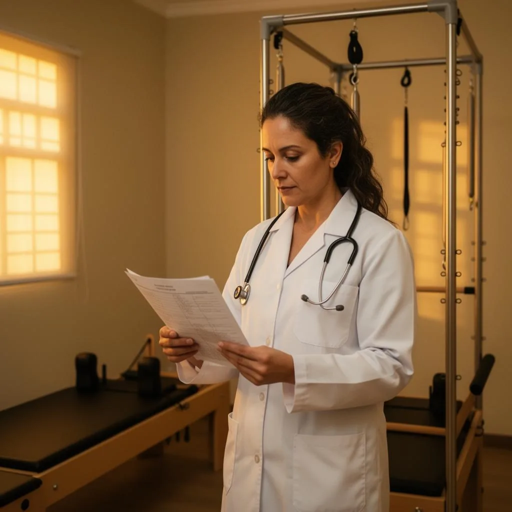 Profissional da saúde em clínica de fisioterapia