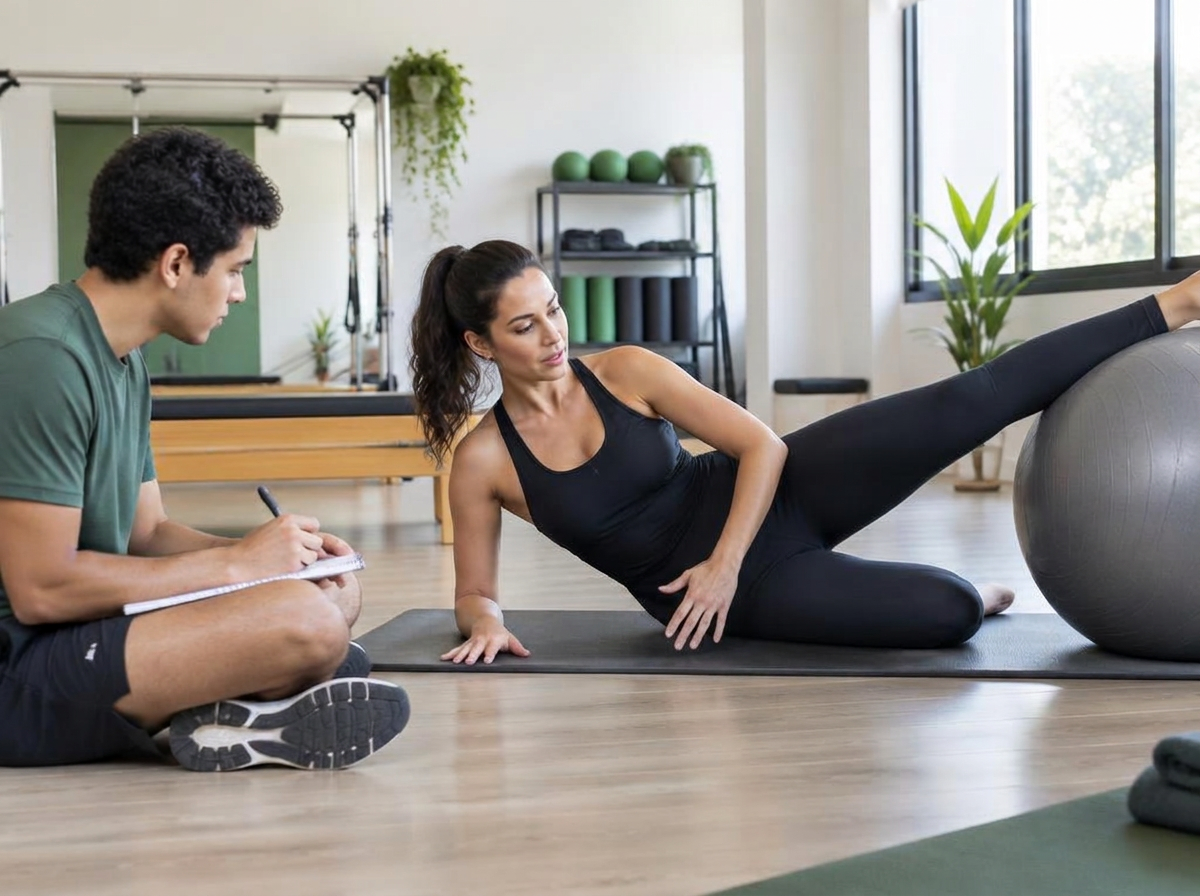 Estudante de Educação Física acompanhando exercício no solo